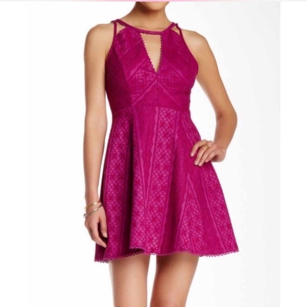 Free People Missed Connections Textured Skater‎ Dress Magenta Size 6